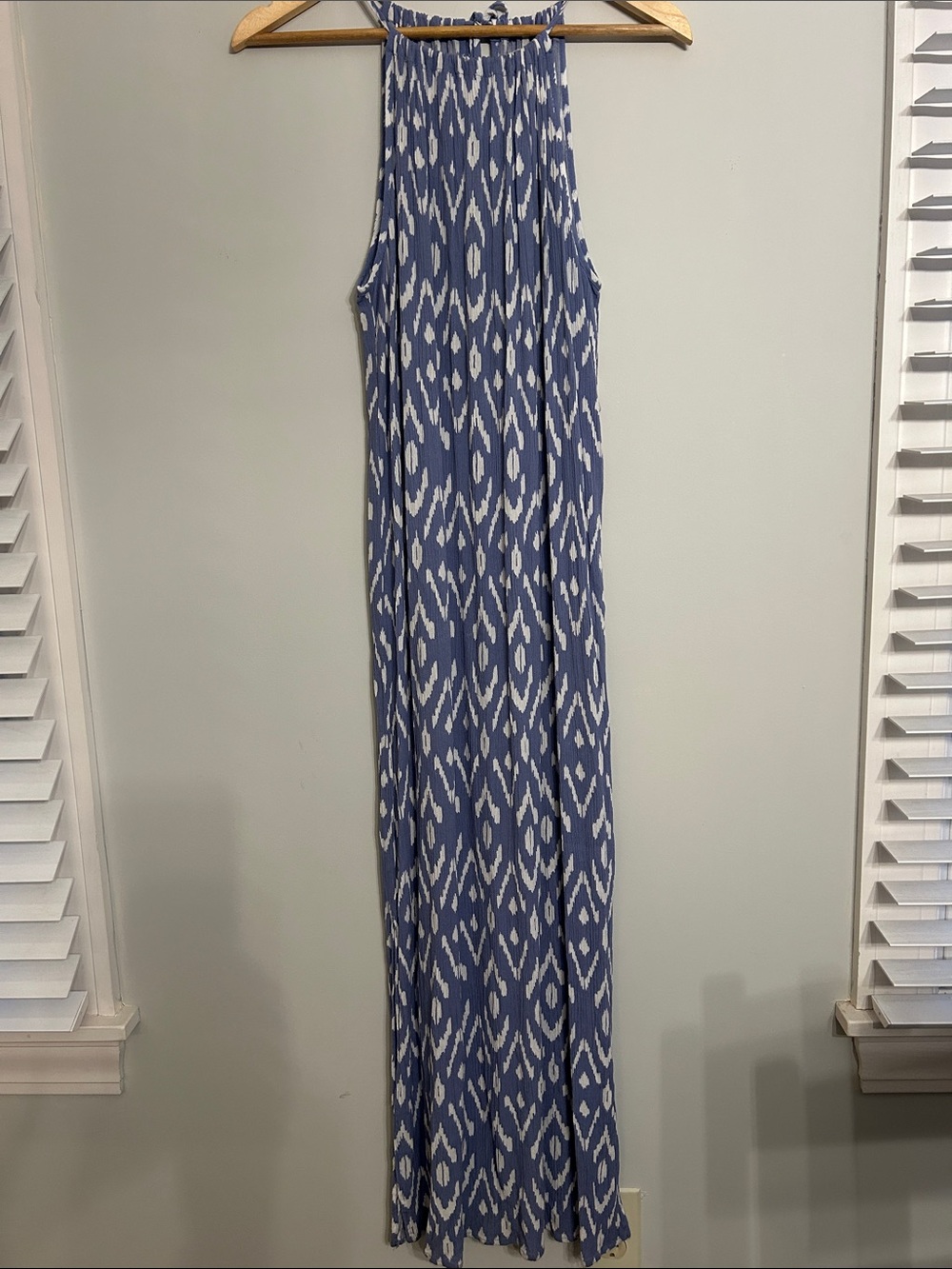 Mud Pie Blue and White Halter Maxi with Ikat Print